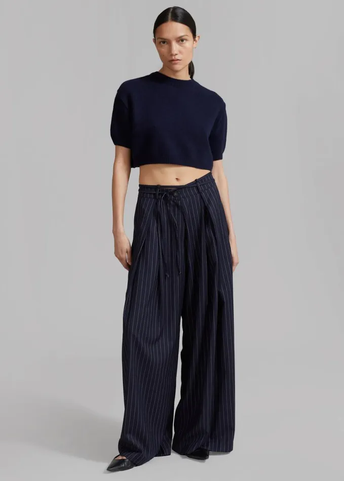 Bottoms Women The Frankie Shop Noor Wide Pants 8211 Navy Pinstripe