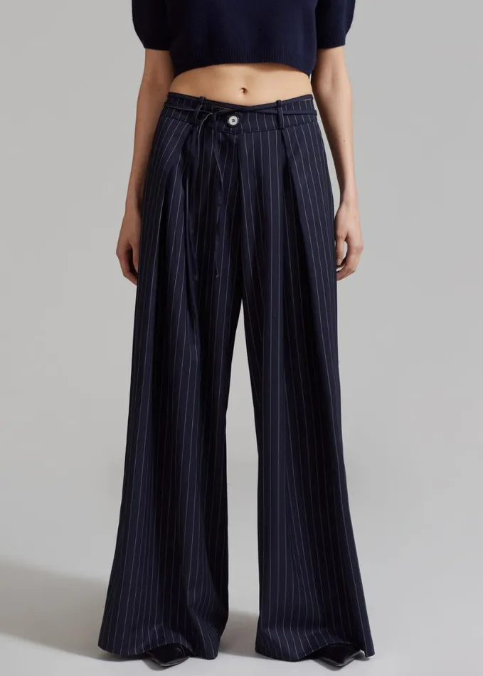 Bottoms Women The Frankie Shop Noor Wide Pants 8211 Navy Pinstripe