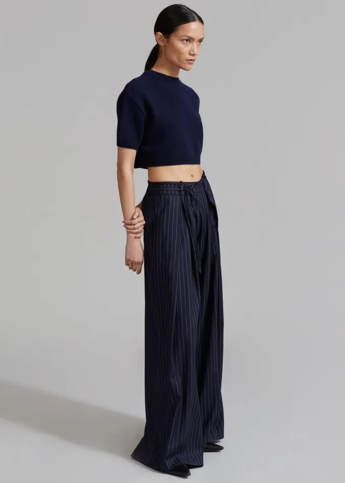 Bottoms Women The Frankie Shop Noor Wide Pants 8211 Navy Pinstripe