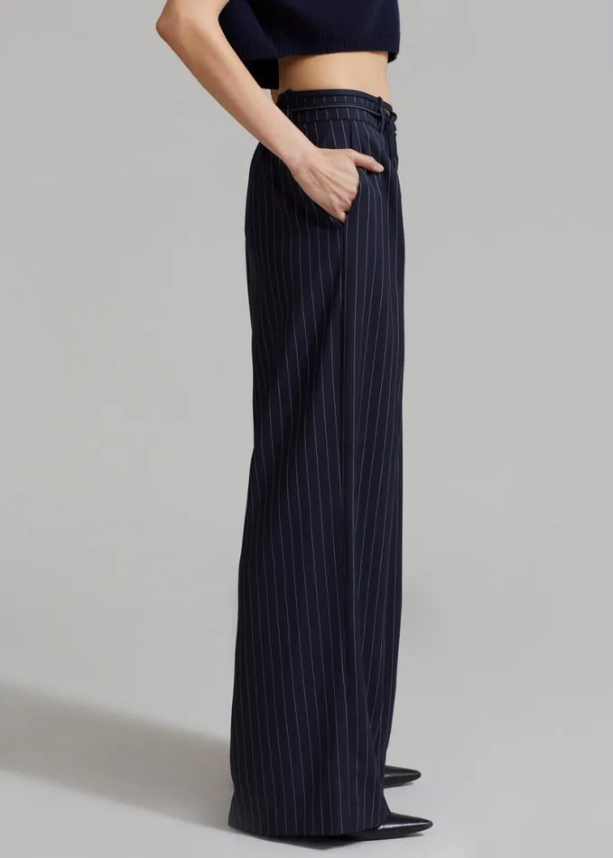 Bottoms Women The Frankie Shop Noor Wide Pants 8211 Navy Pinstripe