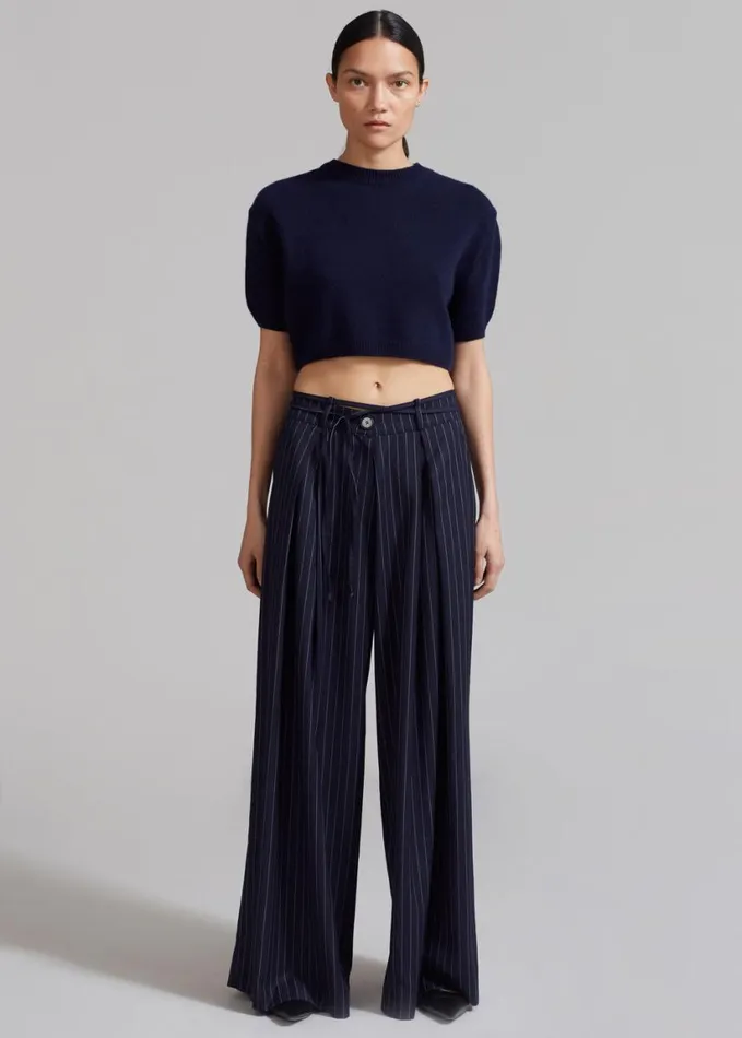 Bottoms Women The Frankie Shop Noor Wide Pants 8211 Navy Pinstripe