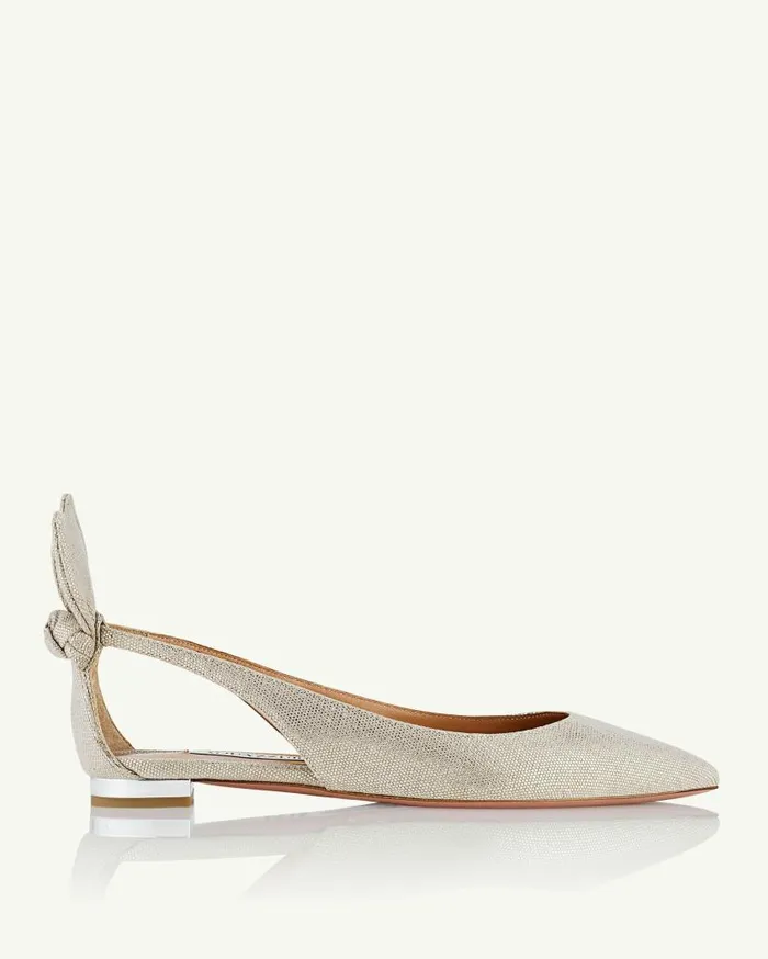 Bow Tie Ballet Silver Women Aquazzura Flats Bow Tie Ballet Silver Women Aquazzura Flats