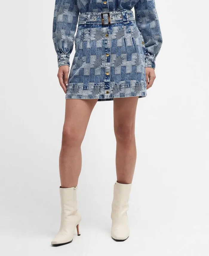 Bowhill Patchwork Denim Mini Skirt Patchwork Denim Women Barbour Dresses and Skirts
