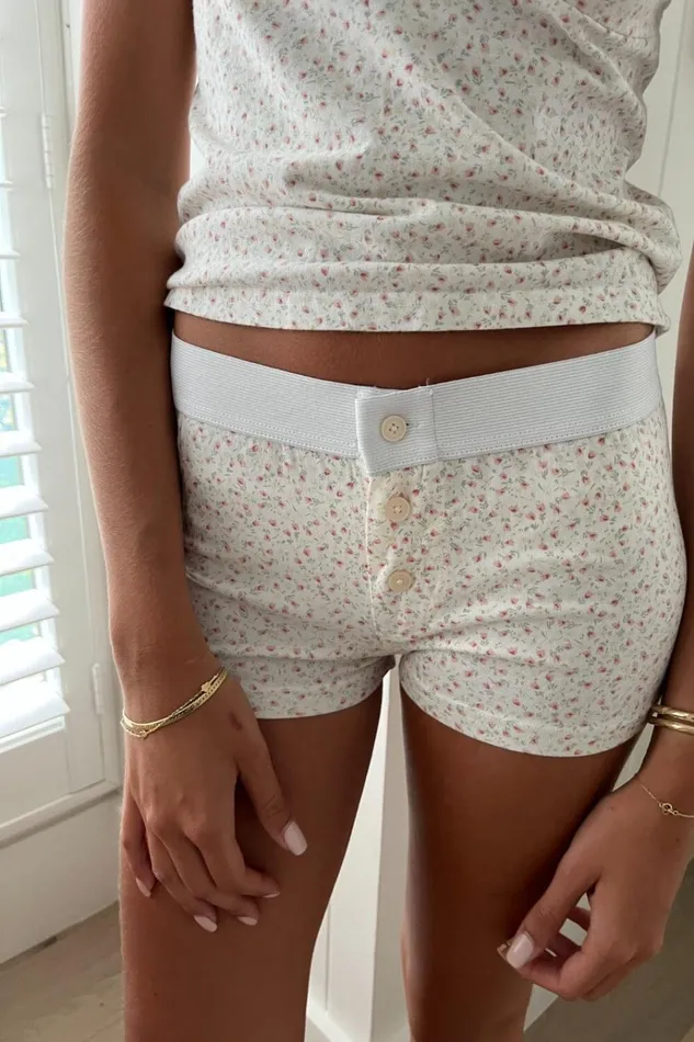 Boy Short Floral Underwear Ivory With Pink Sage Floral Women Brandy Melville Intimates