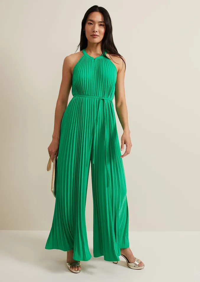 Brea Green Pleat Jumpsuit Green Women Phase Eight Dresses