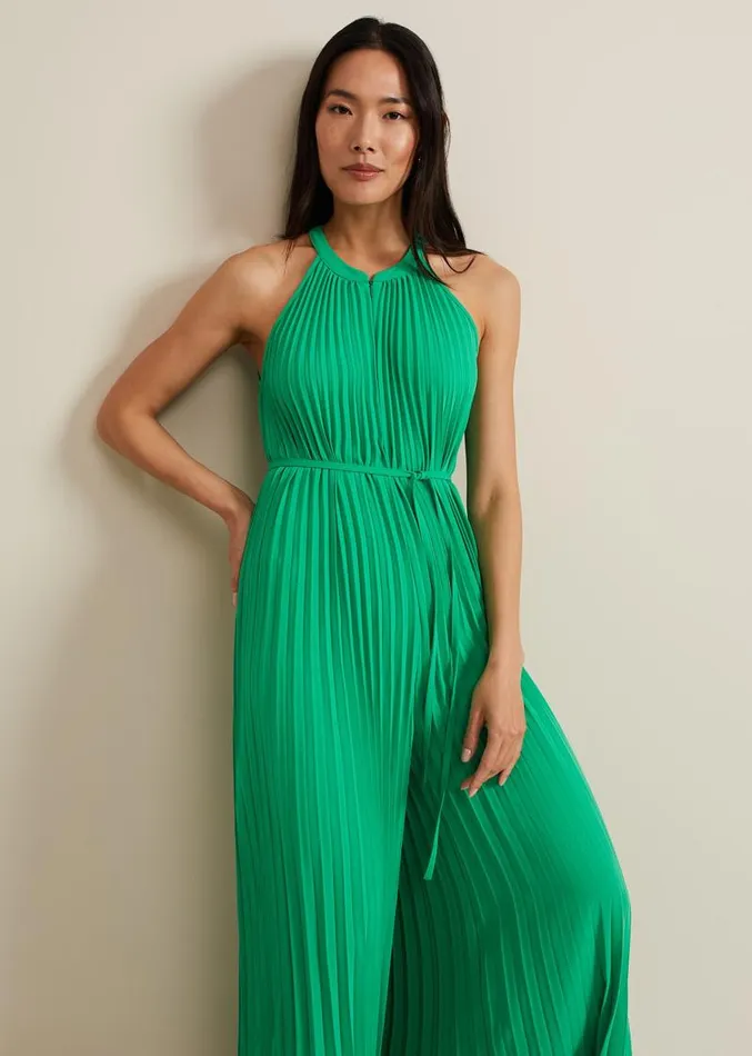 Brea Green Pleat Jumpsuit Green Women Phase Eight Dresses