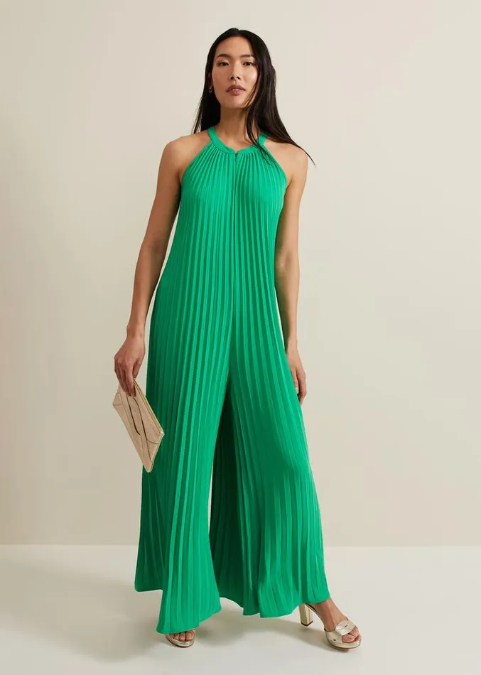 Brea Green Pleat Jumpsuit Green Women Phase Eight Dresses