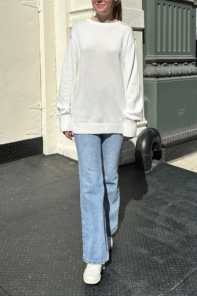 Brianna Cotton Sweater Natural White Women Brandy Melville Sweaters