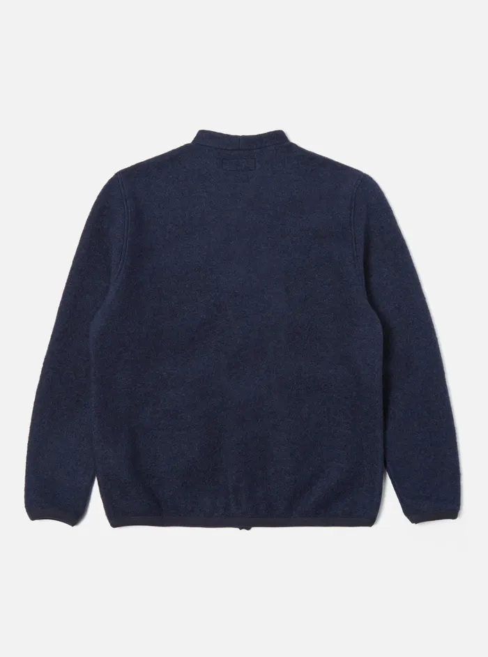Cardigans Men Universal Works Universal Works Cardigan In Navy Wool Fleece