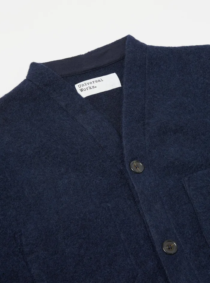 Cardigans Men Universal Works Universal Works Cardigan In Navy Wool Fleece
