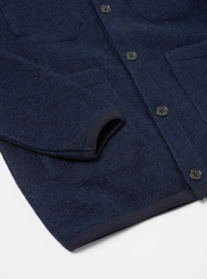 Cardigans Men Universal Works Universal Works Cardigan In Navy Wool Fleece