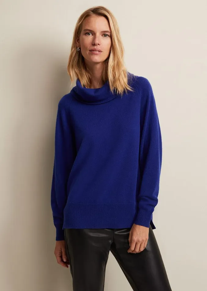 Cashmere Cowl Neck Jumper Blue Women Phase Eight Knitwear