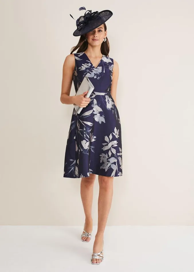Cassy Jaquard Floral Midi Dress Navymulti Women Phase Eight Dresses