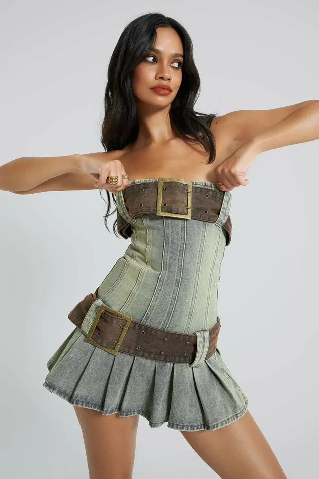 Chelsea Denim Kilt Mini Dress Blue Women Jaded London Chelsea Denim Kilt Mini Dress Blue Women Jaded London