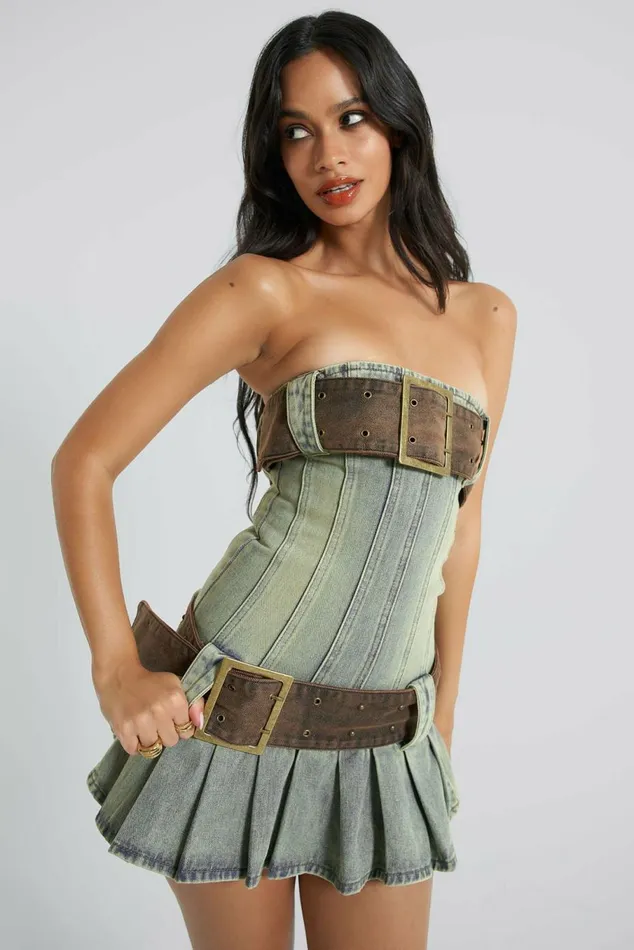 Chelsea Denim Kilt Mini Dress Blue Women Jaded London Chelsea Denim Kilt Mini Dress Blue Women Jaded London