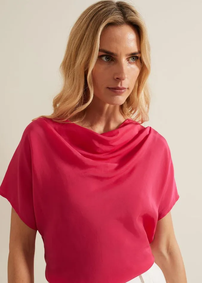 Cheryl Cowl Neck Woven Front Top Pink Women Phase Eight Tops and TShirts