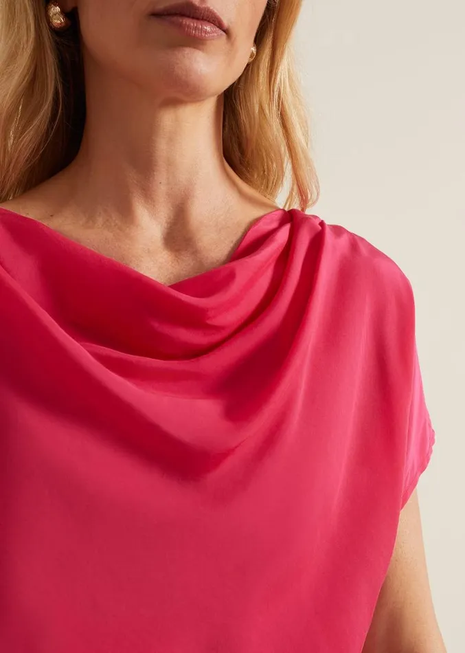 Cheryl Cowl Neck Woven Front Top Pink Women Phase Eight Tops and TShirts