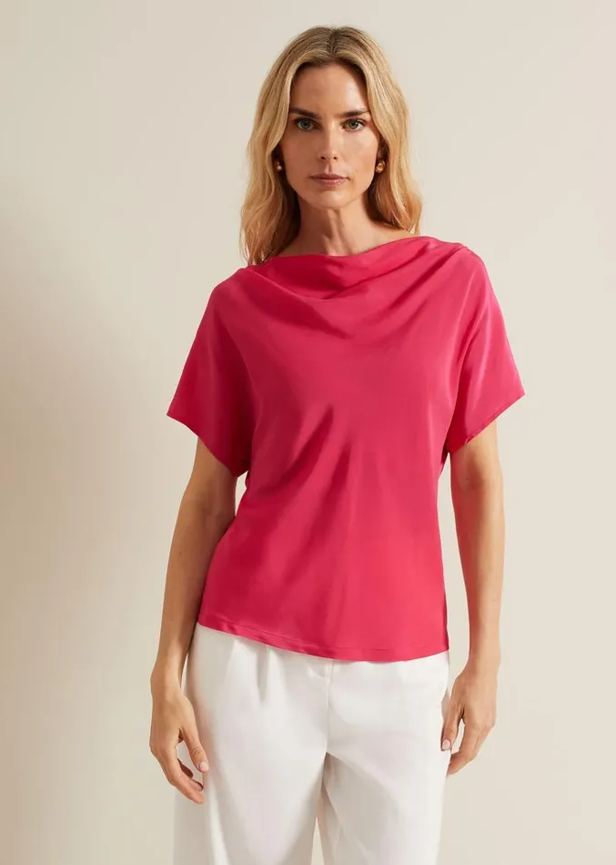 Cheryl Cowl Neck Woven Front Top Pink Women Phase Eight Tops and TShirts