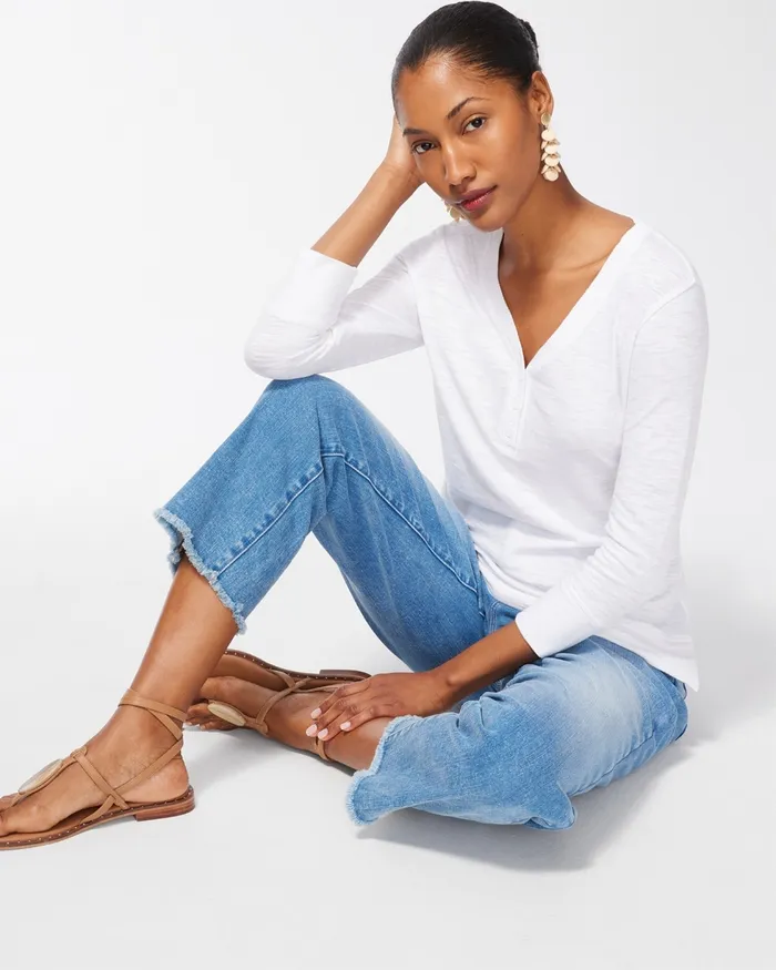 Chico039s 34 Sleeve Slub Tee Alabaster Women Tops