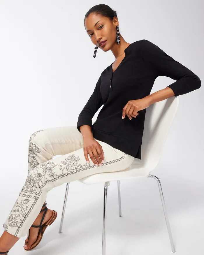 Chico039s 34 Sleeve Slub Tee Alabaster Women Tops