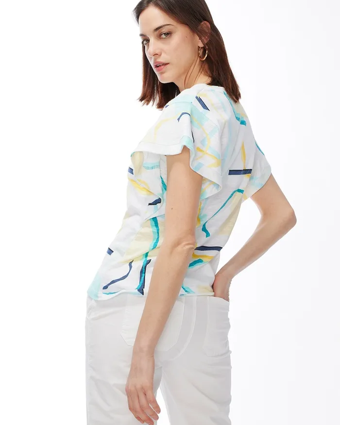 Chico039s Abstract Ruffle Sleeve Slub Tee Agua Azul Women Tees