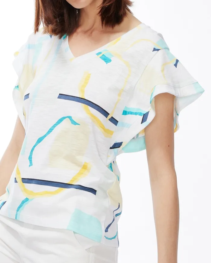 Chico039s Abstract Ruffle Sleeve Slub Tee Agua Azul Women Tees