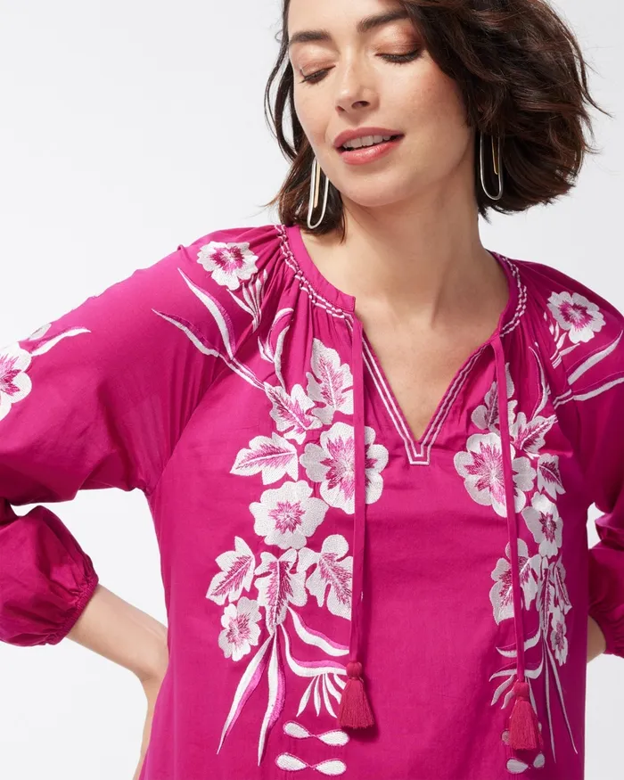Chico039s Balloon Sleeve Kaftan Botanic Berry Women Dresses and Skirts