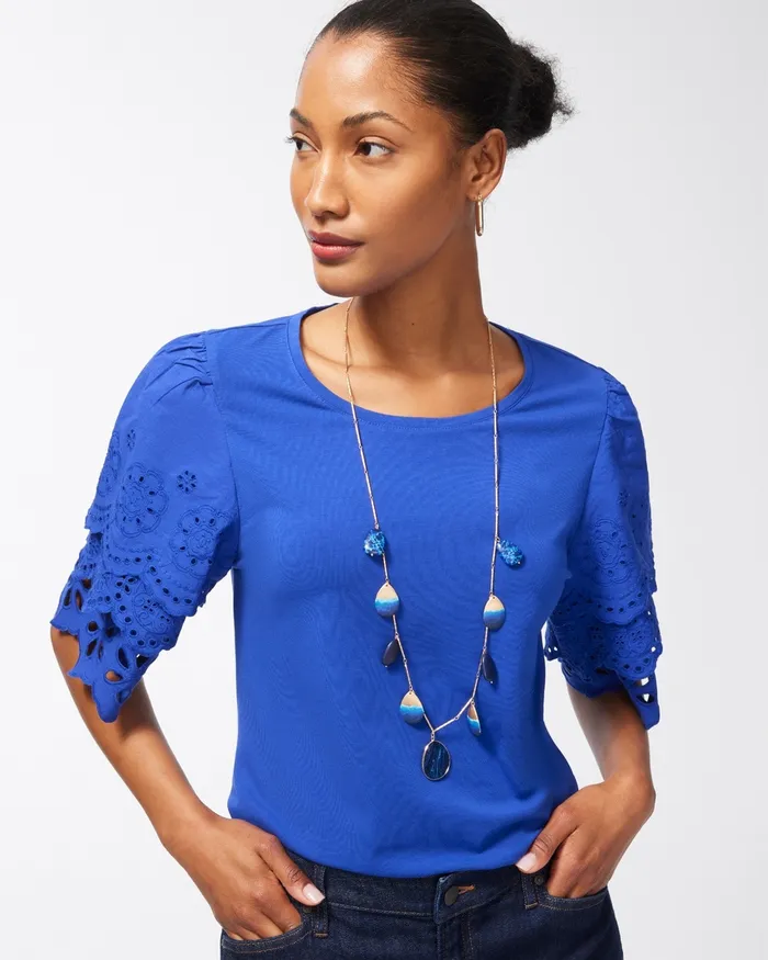 Chico039s Blue and Gold Tone Necklace Blue Women Necklaces