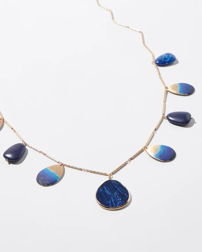 Chico039s Blue and Gold Tone Necklace Blue Women Necklaces
