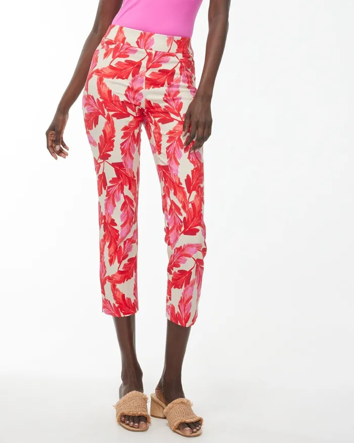 Chico039s Brigitte Feather Print Crops Flame ScarletNatural Tan Women Pants