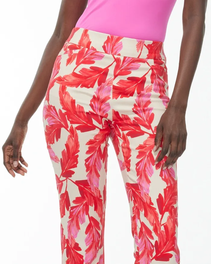 Chico039s Brigitte Feather Print Crops Flame ScarletNatural Tan Women Pants