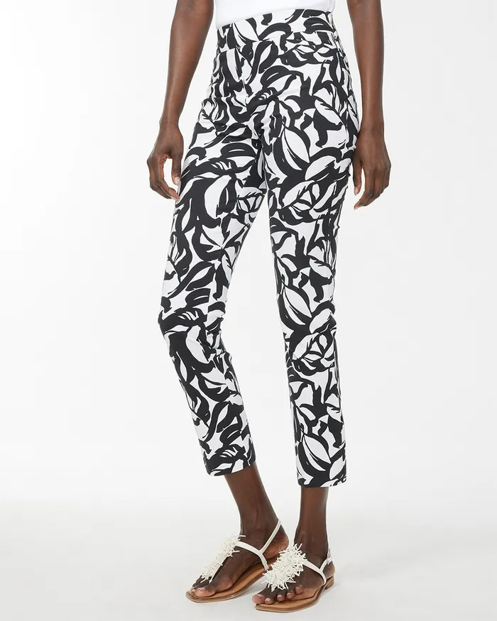 Chico039s Brigitte Leaf Print Slim Ankle Pants BlackAlabaster Women Matching Sets
