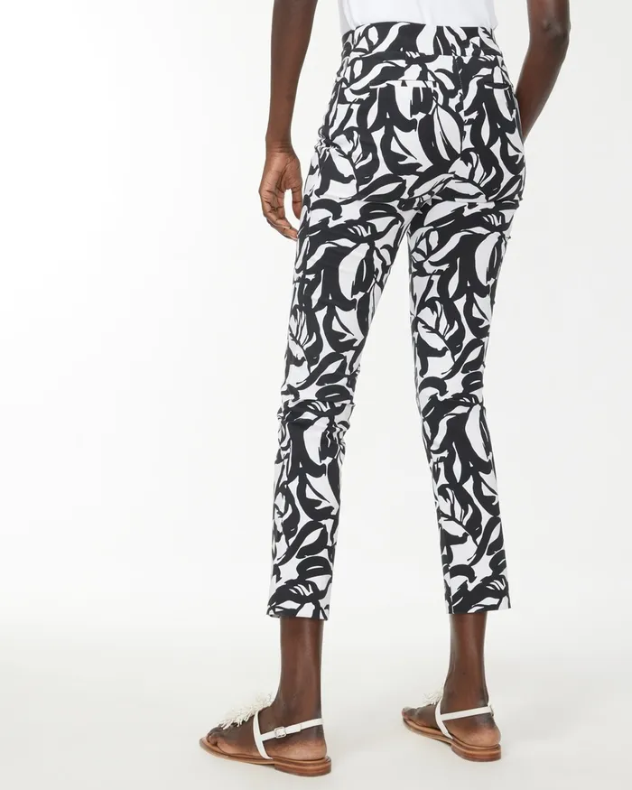 Chico039s Brigitte Leaf Print Slim Ankle Pants BlackAlabaster Women Matching Sets
