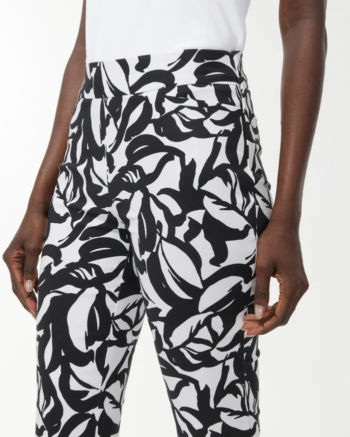 Chico039s Brigitte Leaf Print Slim Ankle Pants BlackAlabaster Women Matching Sets