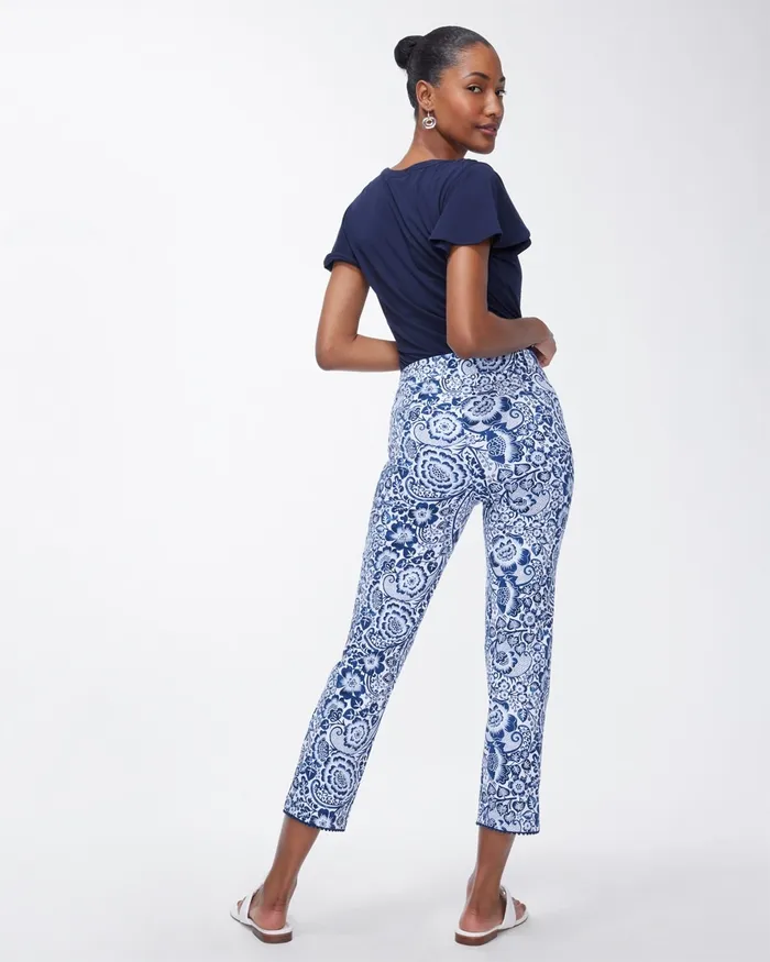 Chico039s Brigitte Tassel Hem Crops Classic NavyWhite Women Pants
