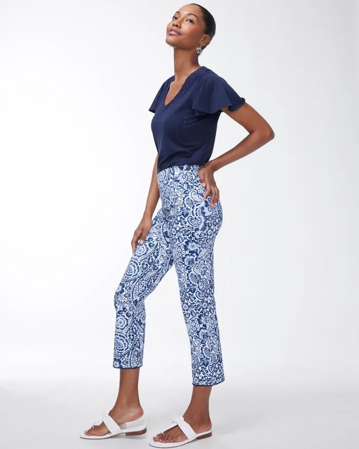 Chico039s Brigitte Tassel Hem Crops Classic NavyWhite Women Pants