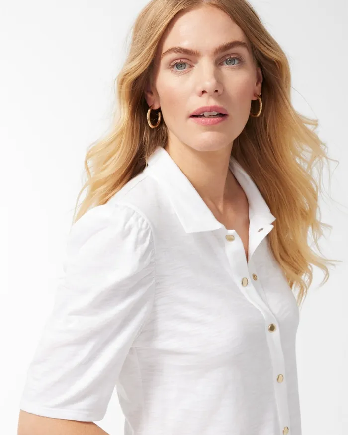 Chico039s Button Front Henley Top Black Women Tops