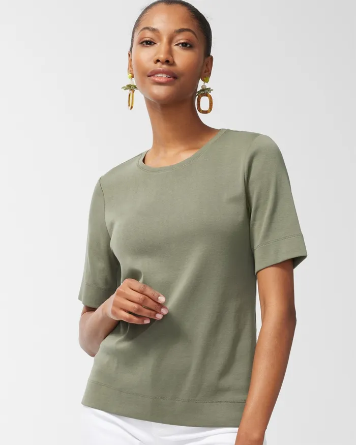 Chico039s Cotton Crew Neck Tee Dark Moss Women Tops