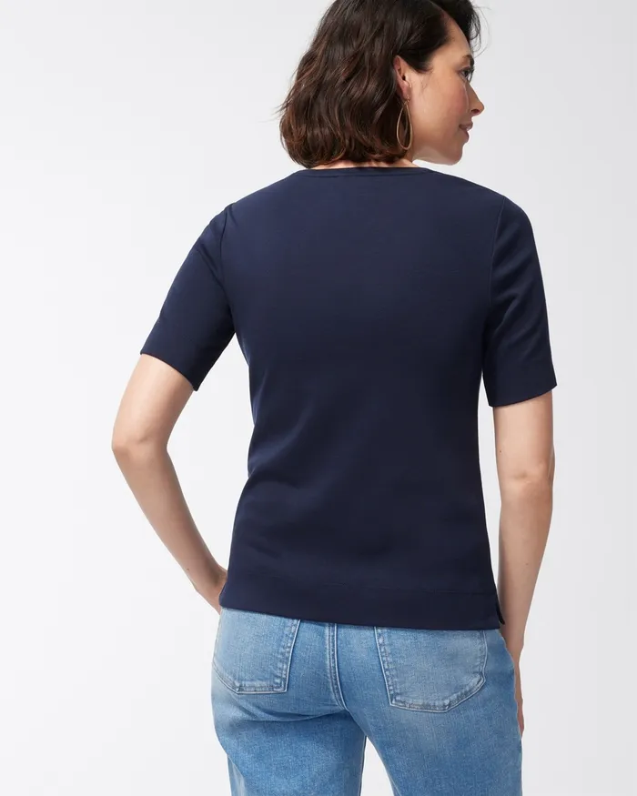 Chico039s Cotton Crew Neck Tee Dark Moss Women Tops