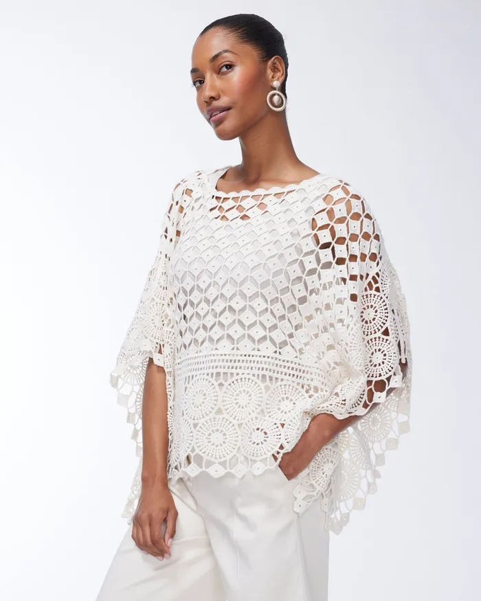Chico039s Crochet Poncho Natural Women Tops