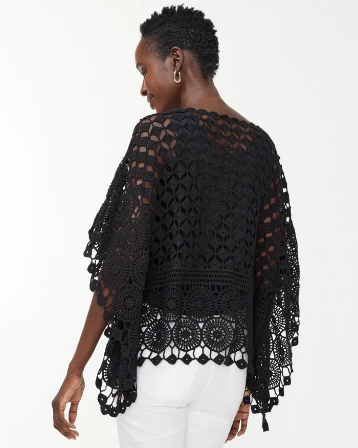 Chico039s Crochet Poncho Natural Women Tops