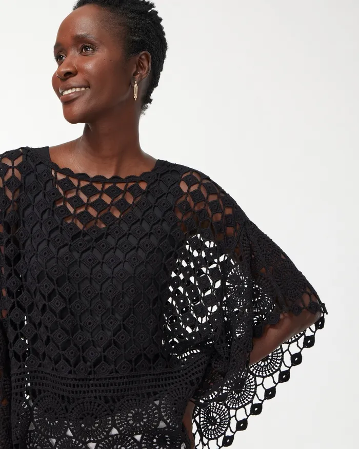 Chico039s Crochet Poncho Natural Women Tops