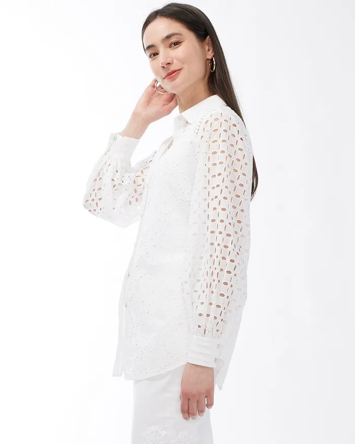 Chico039s Eyelet Billow Sleeve Shirt Sol Yellow Women Tops