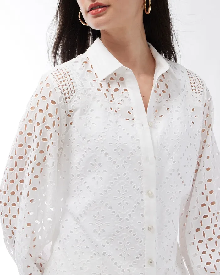 Chico039s Eyelet Billow Sleeve Shirt Sol Yellow Women Tops