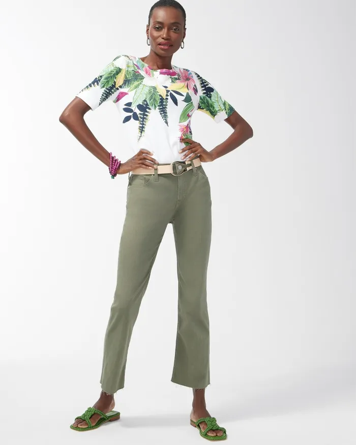 Chico039s Floral Print Cotton Crew Neck Tee Alabaster Women Tops