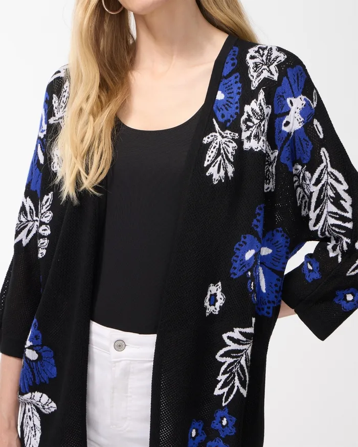 Chico039s Floral Print Mesh Cardigan Black Women Sweaters