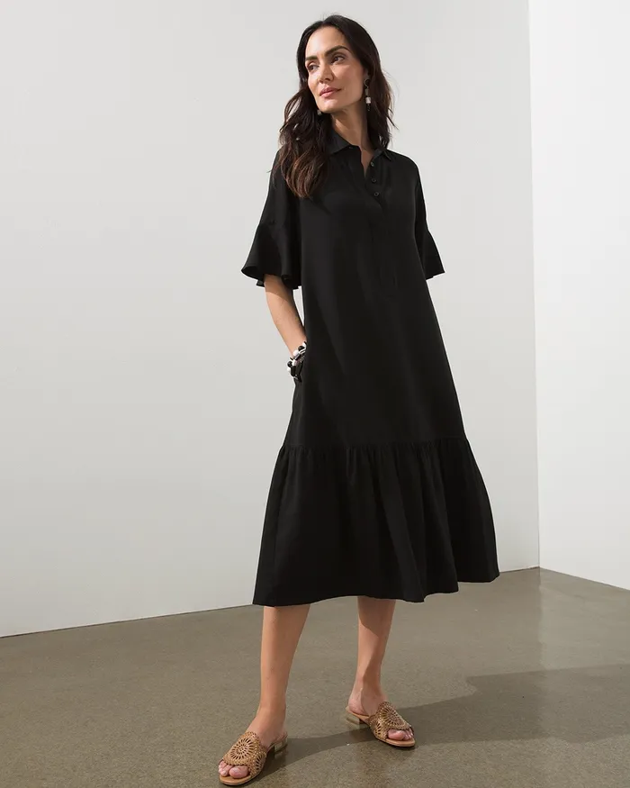 Chico039s Flounce Sleeve Midi Dress Black Women Dresses and Skirts