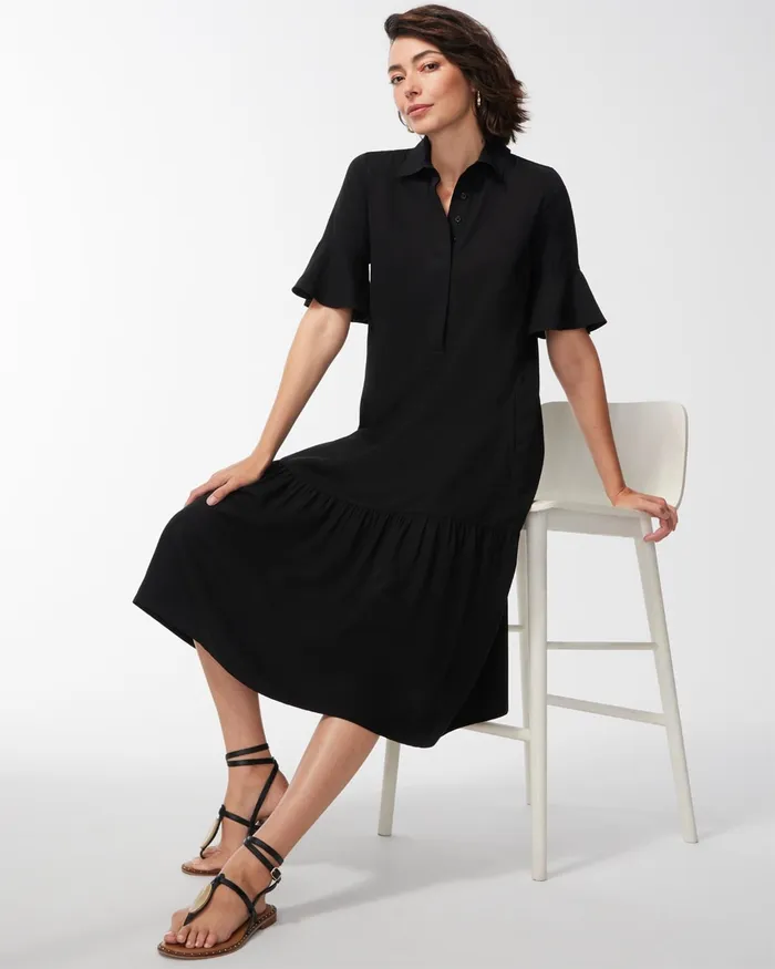 Chico039s Flounce Sleeve Midi Dress Black Women Dresses and Skirts