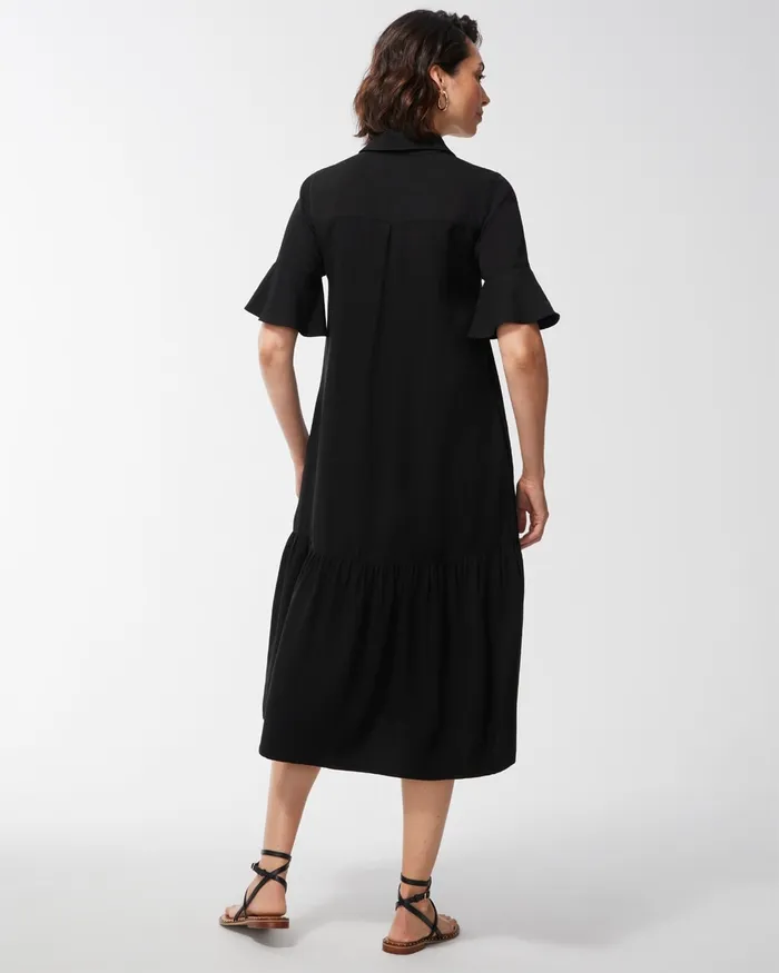 Chico039s Flounce Sleeve Midi Dress Black Women Dresses and Skirts