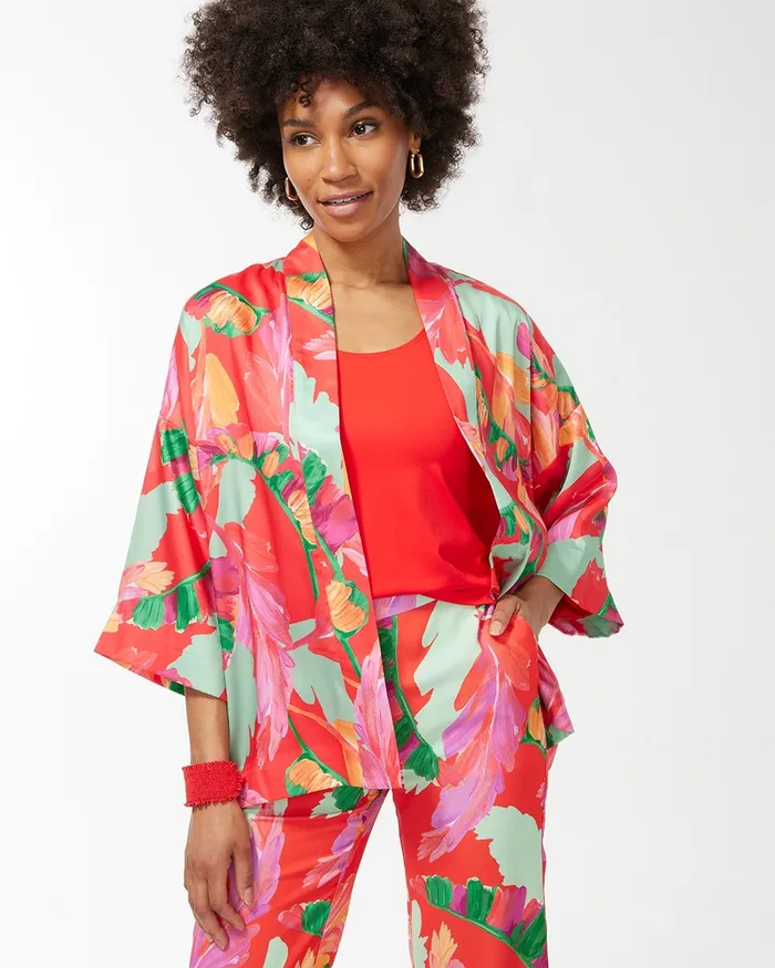 Chico039s Foliage Print Short Kimono Botanic Berry Women Matching Sets